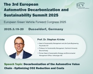 Promotion Material von Prof. Dr. Stephan Krinke für seine Keynote Speech auf dem European Automotive Dacarbonization and Sustainability Summit 2025